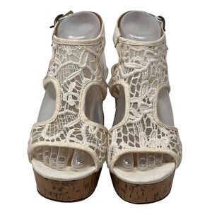 Diba Lace Platform Wedge Sandals Women's 7M Cork Boho Cottagecore Fairy Feminine
